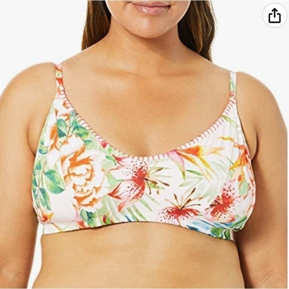 LUCKY BRAND floral print bikini top adjustable straps removable pads white sz 1X - Picture 14 of 14